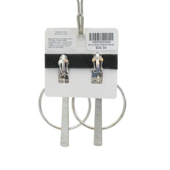 Chico's Earrings Silver Tone Clip-On Drop Unique Sleek Retro Inspired NWT - Picture 7 of 7